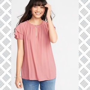 NWOT high-neck ruffle-trim crepe top